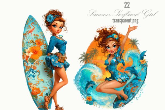 Capturing Summer's Spirit: The Summer Surfboard Girl Whimsical Clipart