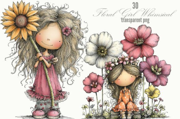 Designing with Delight: Floral Girl Whimsical Clipart