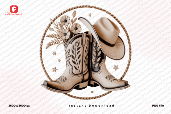 Embrace Rustic Charm with Western Country Cowboy Boots Hat PNG