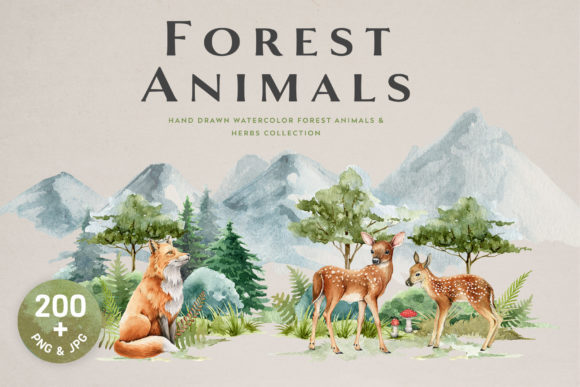 Forest Animals and Herbs Watercolor Set: A Woodland Escape