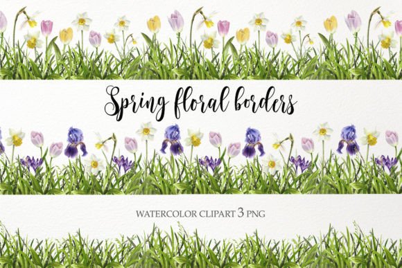 Grass Clipart. Spring Watercolor Flowers: A Botanical Design Solution