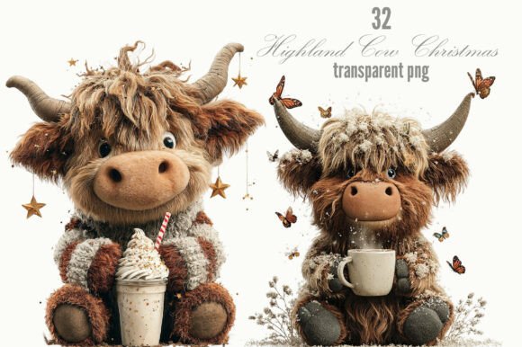 Highland Cow Christmas Whimsical Clipart for Festive Design