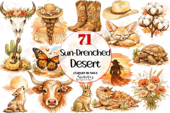 Sun-Drenched Desert Western Boho Clipart for Rustic Charm