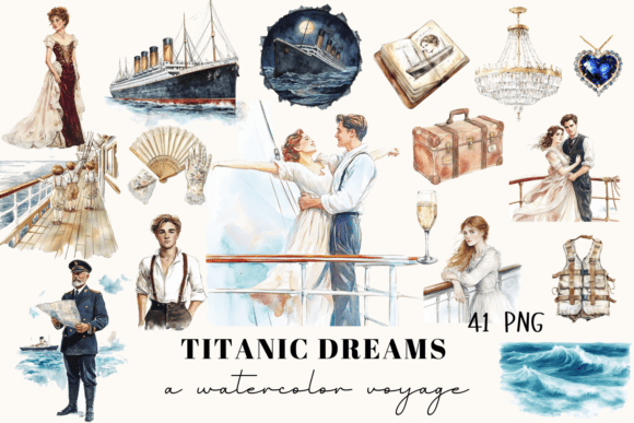 Titanic Clipart Bundle: Vintage Ocean Watercolor Voyage