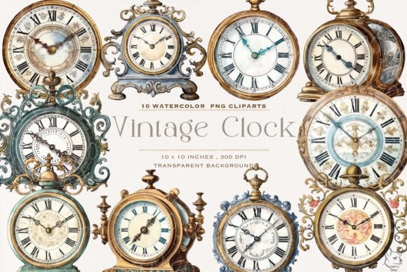Vintage Clock Watercolor Clipart: Timeless Design for Modern Projects