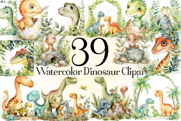 Watercolor Dinosaur Clipart: Instant Creative Charm