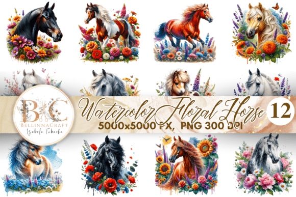 Watercolor Floral Horse Clipart Bundle: A Designer's Rustic Toolkit