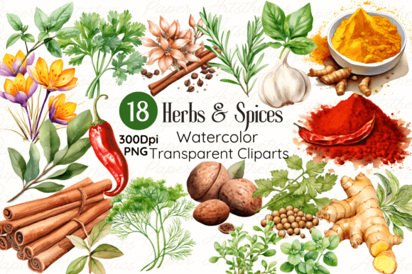 Watercolor Herbs and Spices Clipart for Creative Projects