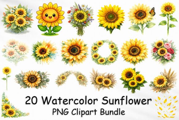 Watercolor Sunflower Clipart Bundle: Your Go-To Floral Asset
