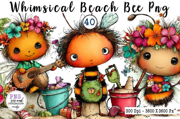 Whimsical Beach Bee PNG Clipart: Sun-Kissed Design Assets