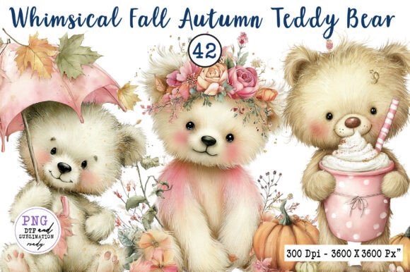 Whimsical Fall Autumn Teddy Bear Clipart: Cozy Designs
