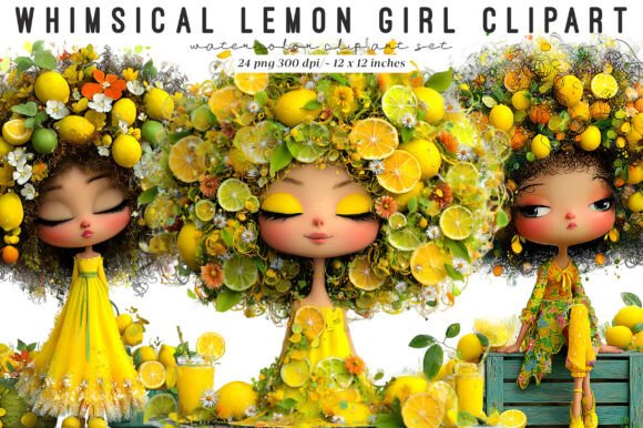 Whimsical Lemon Girl Clip Art: A Burst of Sunshine for Your Designs